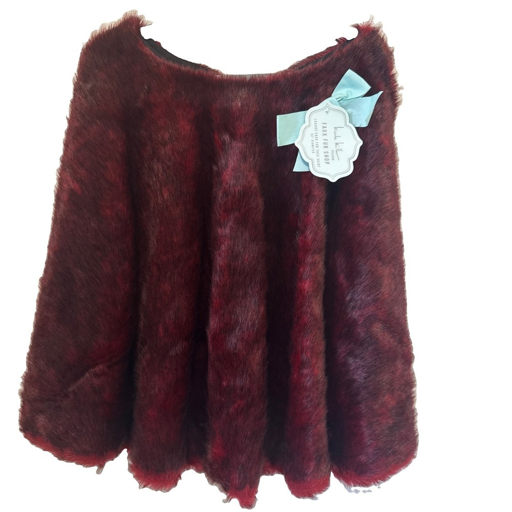 Nicole Miller Home Burgundy Faux Fur Christmas Tree Skirt 48" Luxury Holiday NWT